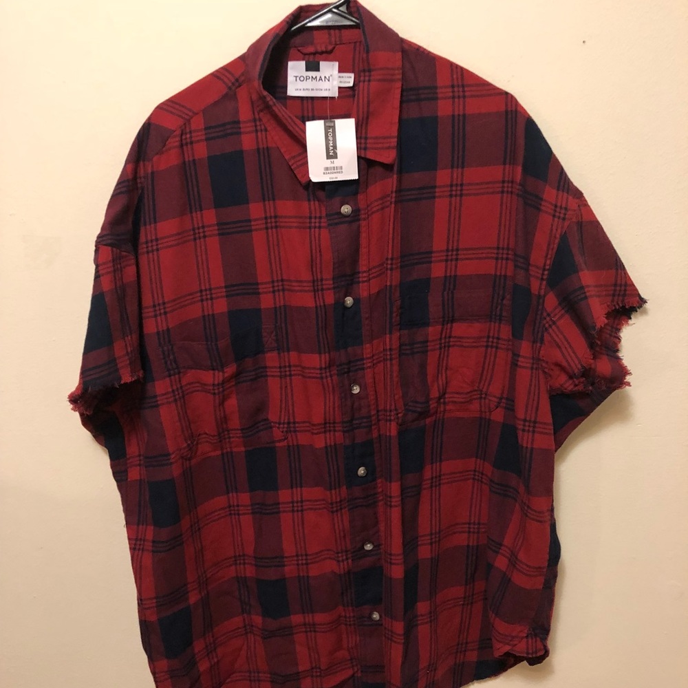 NWT Topman ss plaid cutoff shirt